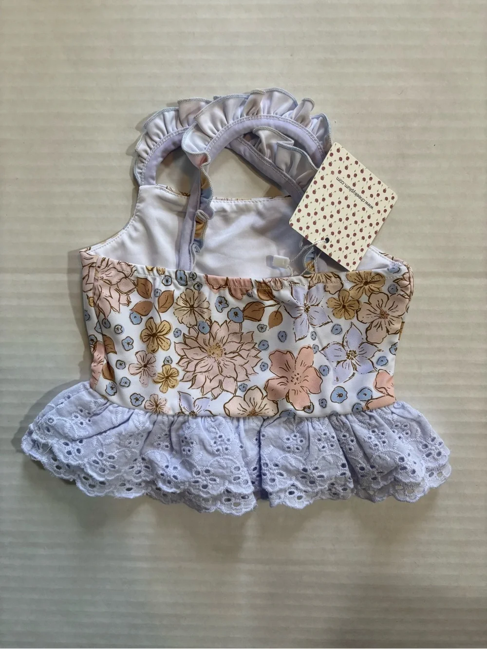 NWT cheeky plum Lilac Floral Ruffle swim top with Pastel Flowers 12/18 months